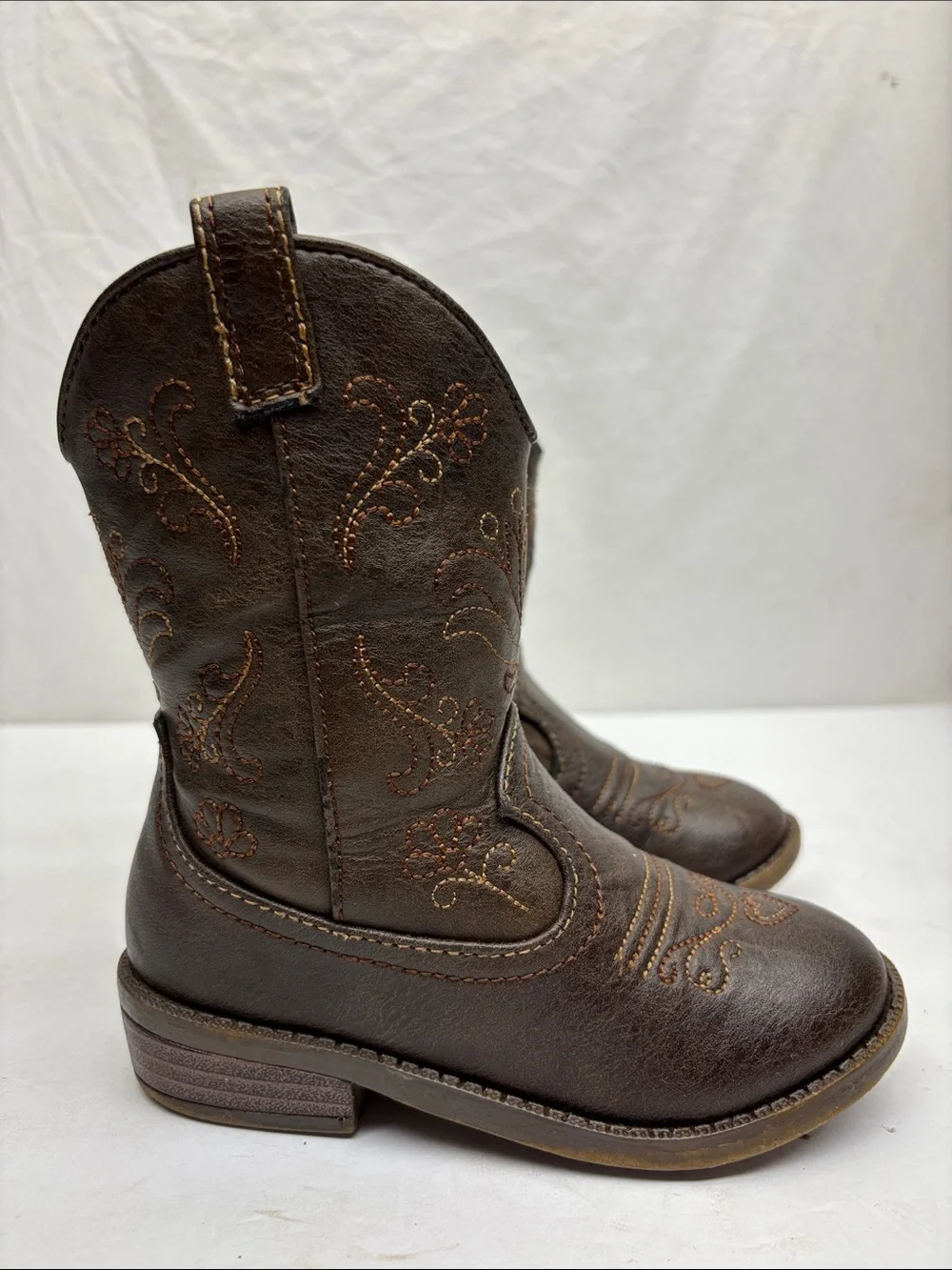 Cat & Jack Brown Embroidered Western Ankle Booties, SZ 9 for toddler girls